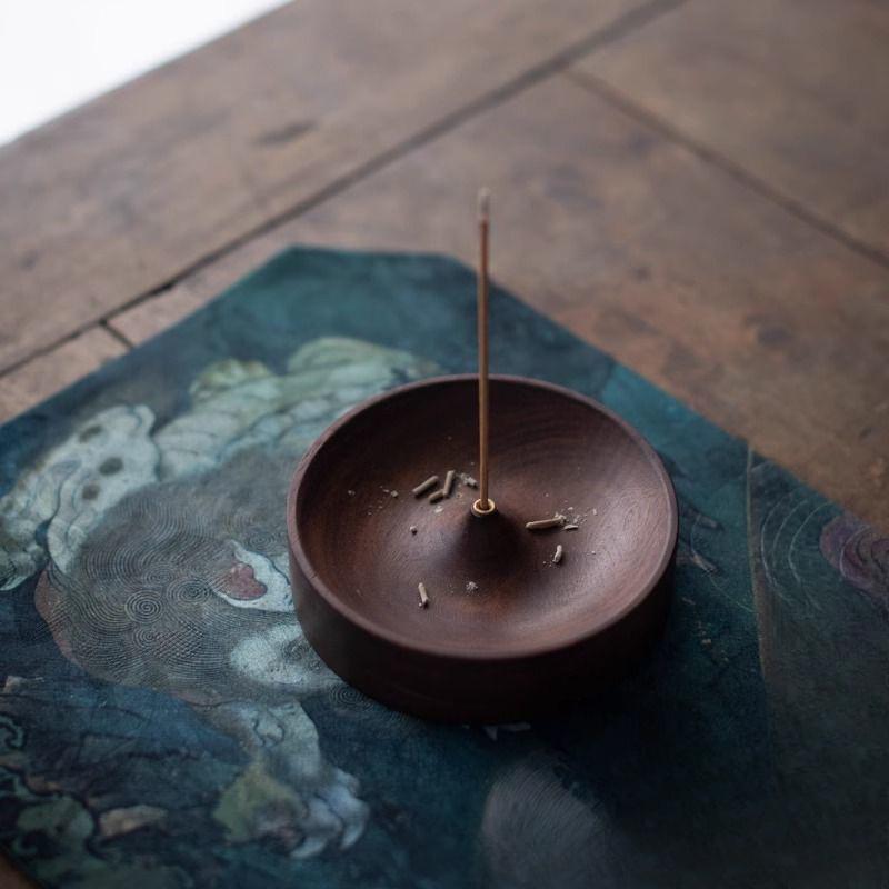 2025 New North American Black Walnut Solid Wood Incense Stick Handmade Tea Ceremony Round Incense Burner Agarwood Tray Holder