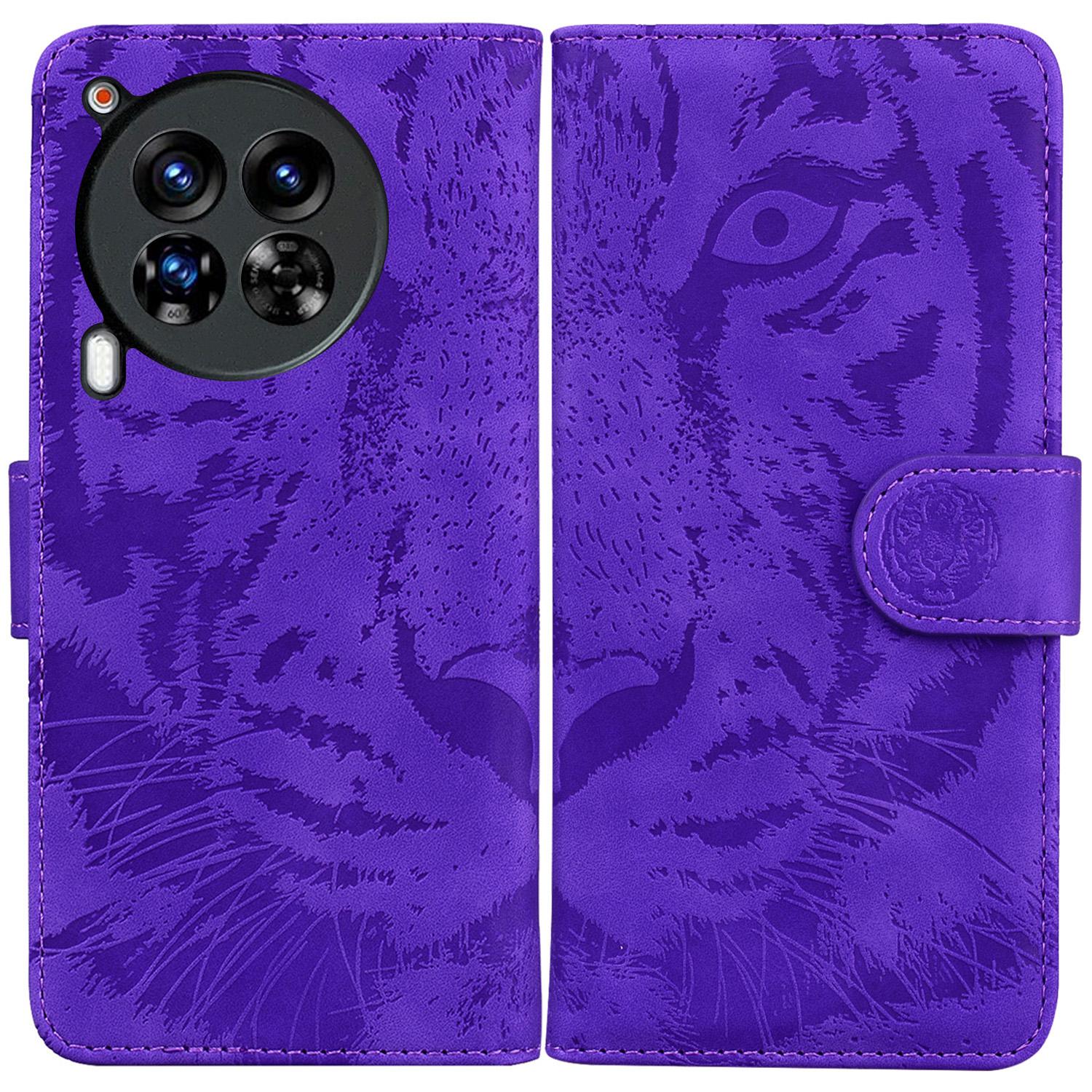 

For TECNO Camon 30 Premier 5G Wallet Case Tiger Imprint Leather Protective Phone Cover Purple