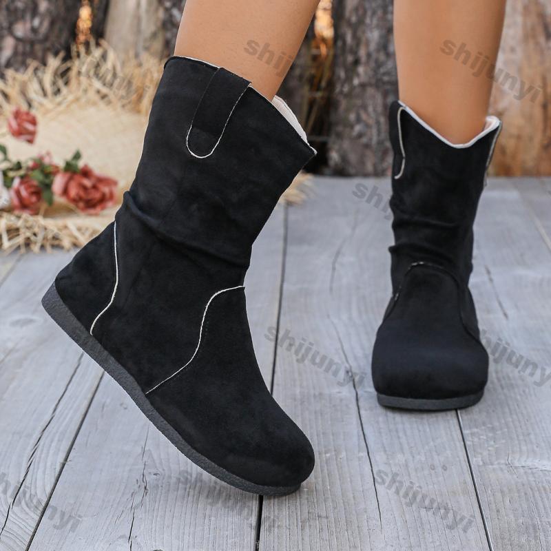 Fashion Women Retro Western Cowboy Boot Spring Autumn New Casual Suede Ankle Boots Woman Comfort Low Heels Western Boots Plus Size 43