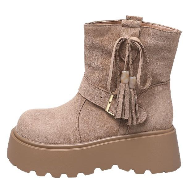 European matte soft leather big head versatile platform Martin boots women's 2025 autumn fashion heightening short boots locomotive boots