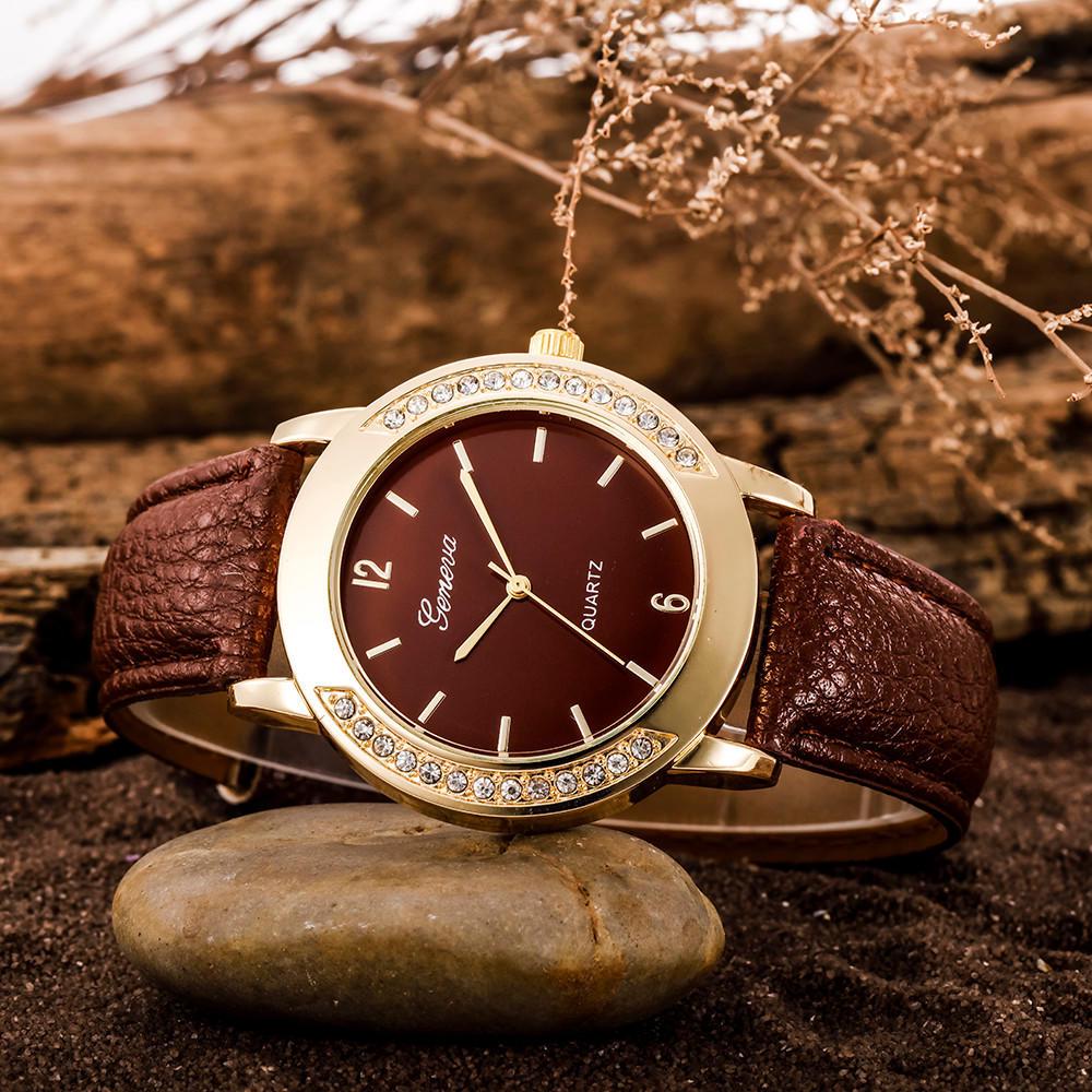 

Vogue Business Casual Leather Quartz Women Wrist Watch And Men Simple Analog розовый