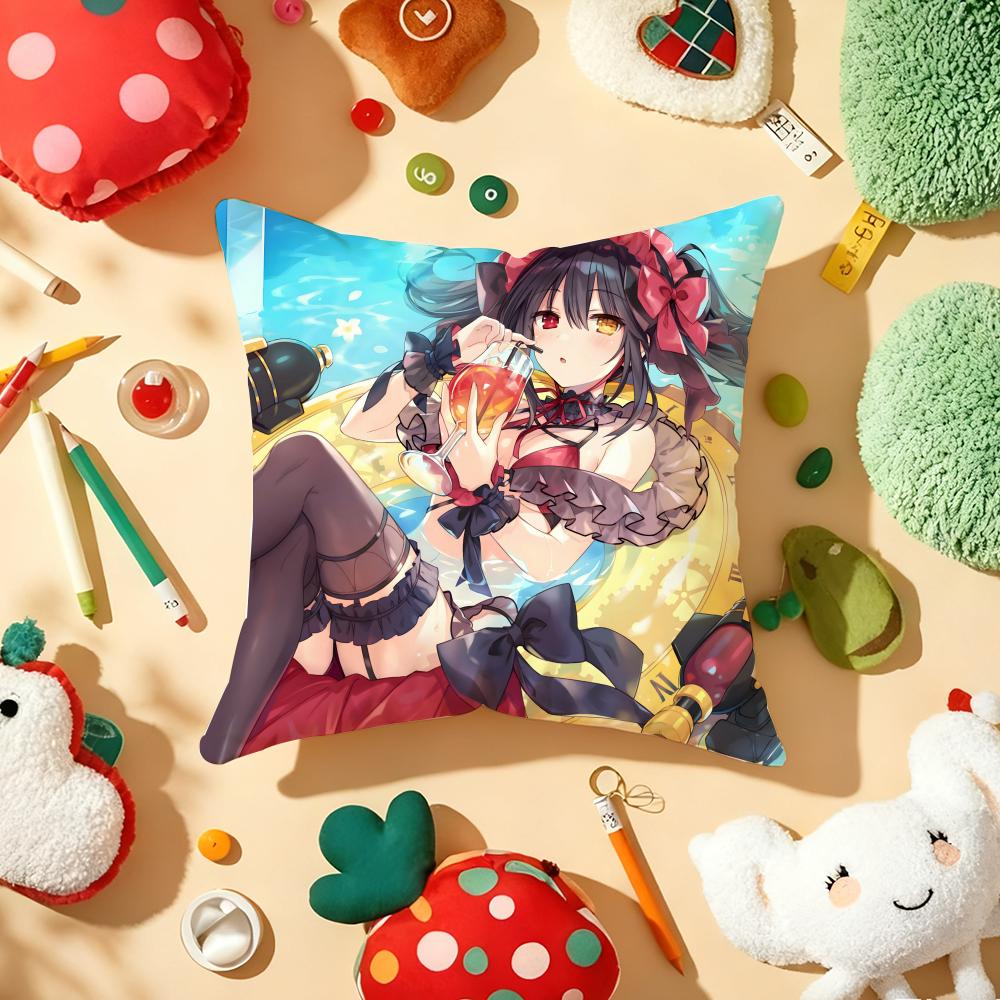 T-Tokisaki Kurumi Cushion Cover Plush Fabric Soft Double-Sided Printed Sofa Warm Winter Home Gift Pillow Cover