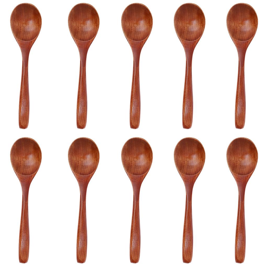 10Pcs Wooden Spoon Kitchen Cooking Utensil Tool Soup Teaspoon Catering Kids Spoon Round Soup Spoon kitchenware for Rice Soup