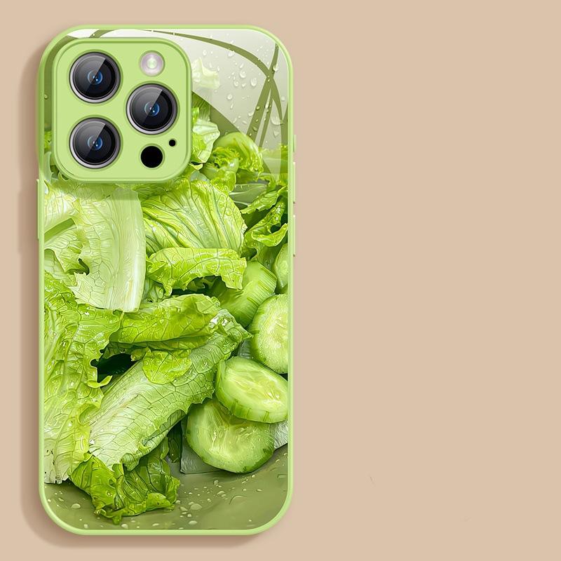 Green Vegetables for Apple 16Plus Mobile Phone Case for Men and Women 14Plus Cartoon 13 Glass Case 11 High Appearance