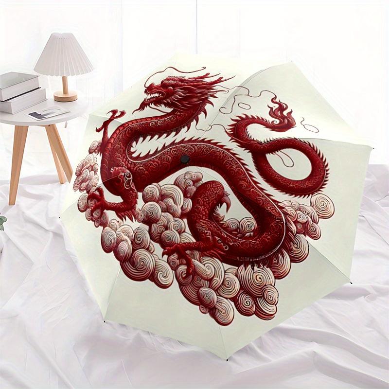 1pc Dragon Clouds Automatic Open/Close Umbrella with Windproof, Functional Design, 8-Rib Sturdy Canopy