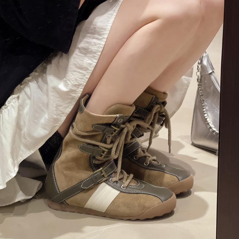 Retro leather boxing boots women's summer new Martin boots platform boots medium boots