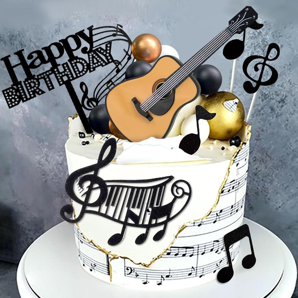 Rock Music Cake Topper Guitar Cake Toppers Music Notes Balls Cake Decorations for Musician Birthday Party Rock Theme Party