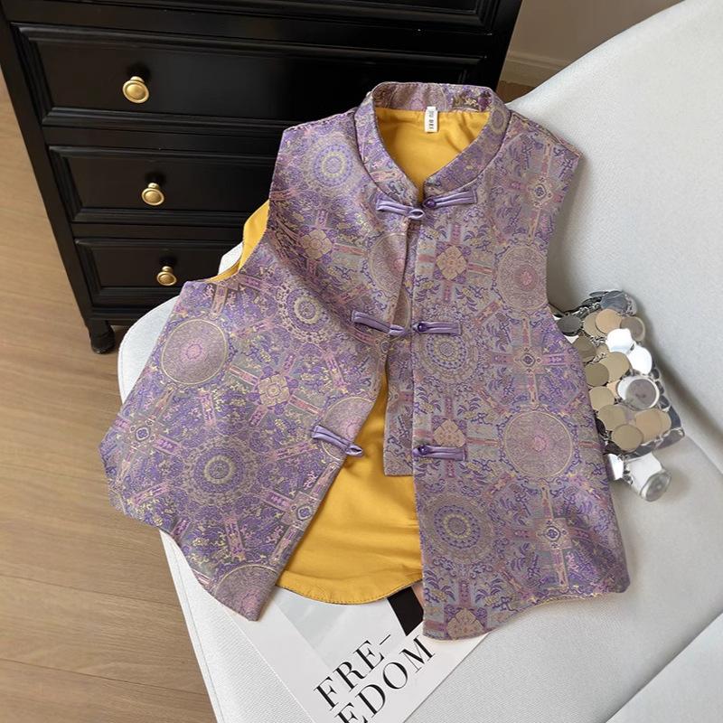 2025 early spring new embroidered vest vest women's luxury retro jacquard button top