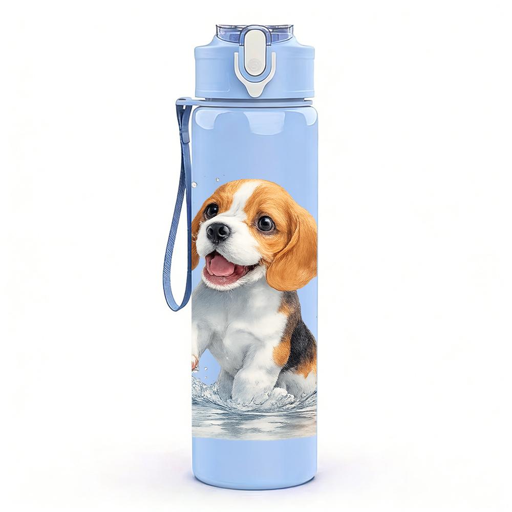 1 Pezzo Cucciolo di Beagle Ritratto con Schizzi d'Acqua 750ml Plastica Colorata Borraccia Sportiva Tappo Flip-Top Anti-Perdita Adatta per Sport Ufficio Uso Domestico