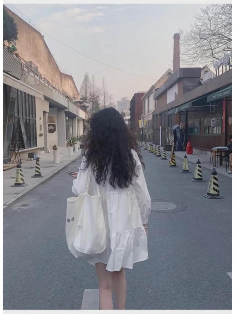 Petite Women's Korean-Style Loose A-Line Shirt Dress - Spring/Autumn