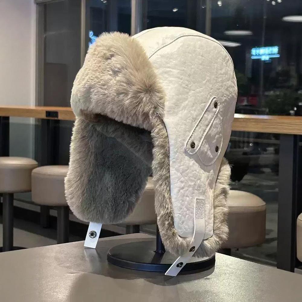Hat women's fashion leather Lei Feng hat winter cotton cold warm Internet celebrity street plush ear hat men