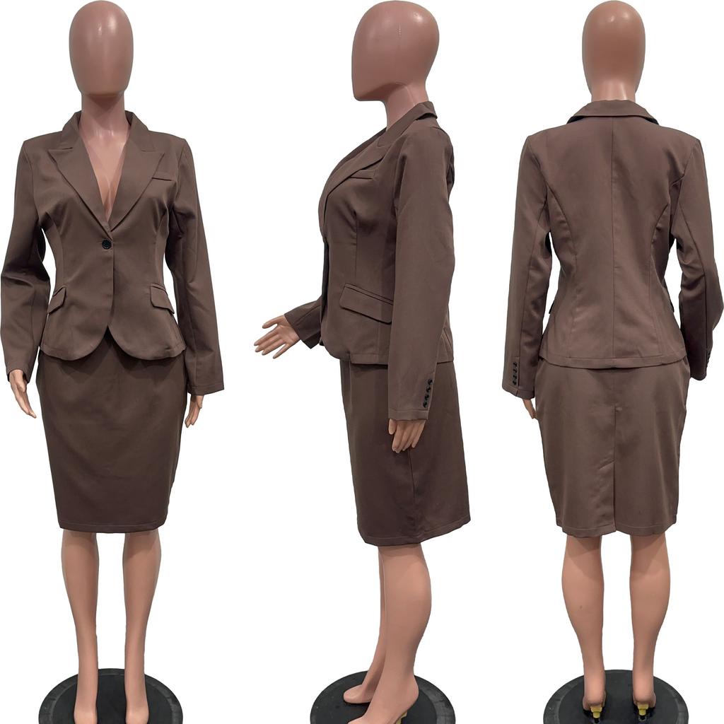 Women's Professional Two-Piece Suit Set, Long Sleeve Blazer with High-Slit Pencil Skirt, Office Wear for Work,Women's Suit for Business