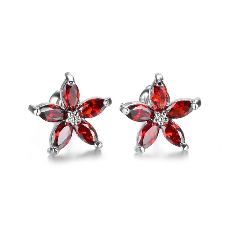 Cute Female Blue Zircon Stars Stud Earrings Multicolor Birthstone Crystal Silver Color Wedding Jewelry For Women