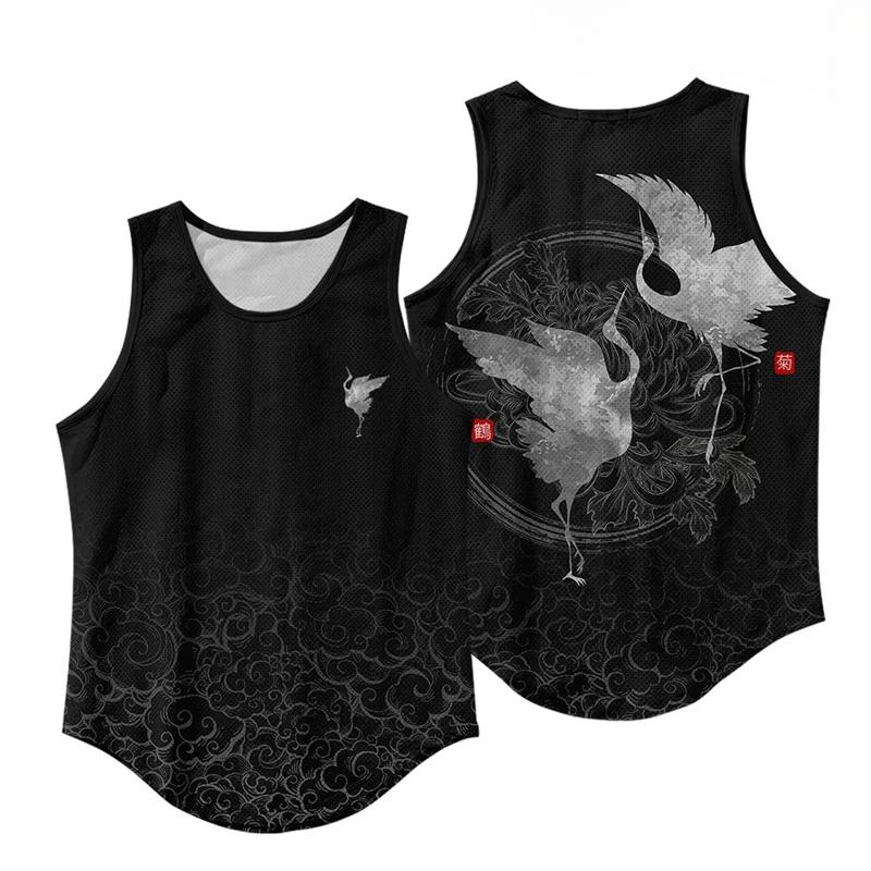 Summer Round Neck 3D Chinese Mythical Beast Printed Top Fashionable Casual Sleeveless Vest Men's T-shirts