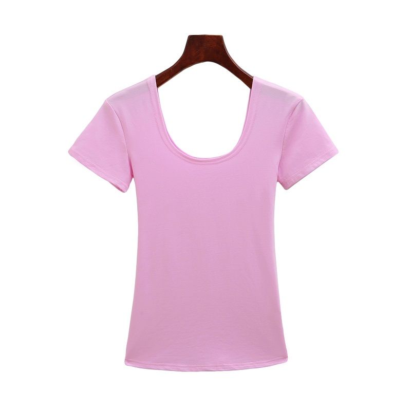 

Топ бодикон с большим вырезом, сексуальный без спины, одежда для йоги Pink [short sleeve double U collar]] L