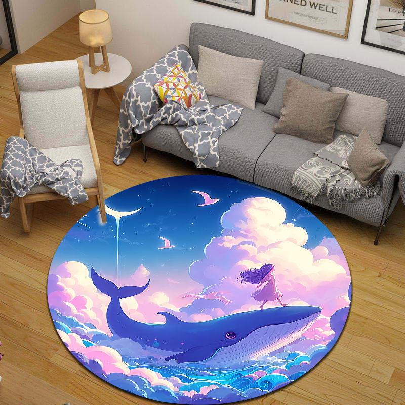 Eclectic Round Japanese Multicolor Accent Rug, Non-Slip Floor Mat for Laundry Room