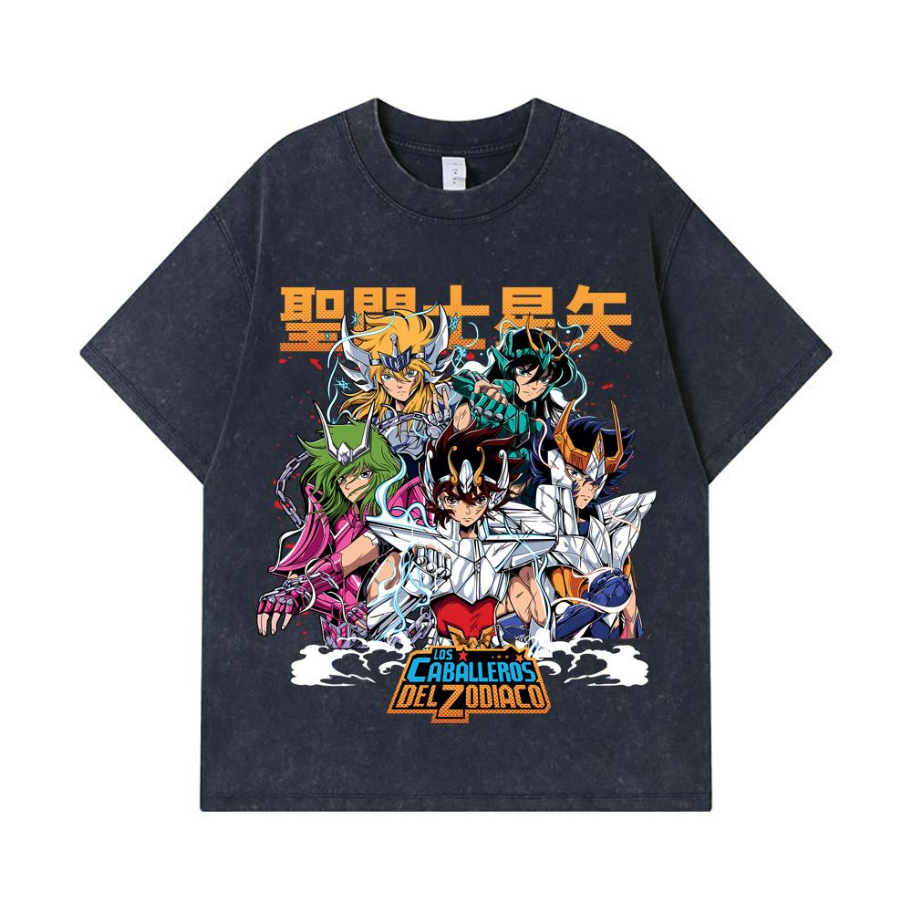 275 GSM Washed T-shirts 100% Cotton Saint Seiya V1 Print Unisex Heavy Cotton T Shirt