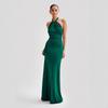 Abito Maxi da Donna con Scollo all'Americana Senza Maniche Bodycon Vita Alta Elegante Pieghettato Monocolore Formale Sirena