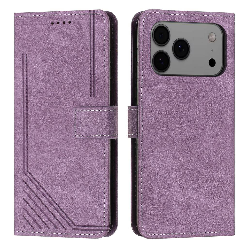 For iPhone 17 Pro Max Stand Case Imprinted Lines Leather Phone Cover