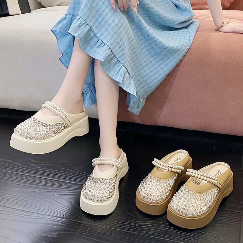 Summer One-pedal Bag Head Slippers Women Wear Breathable 2025 New Casual Fashion Thick Bottom Non-slip Semi-drag Versatile