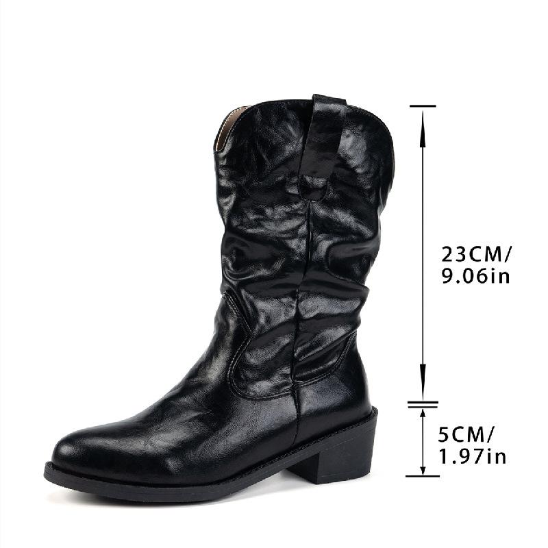 

Foreign trade thick heel thin boots women s 2025 autumn and winter new stacked medium boots fashionable V-port European and American large size 42 чорний
