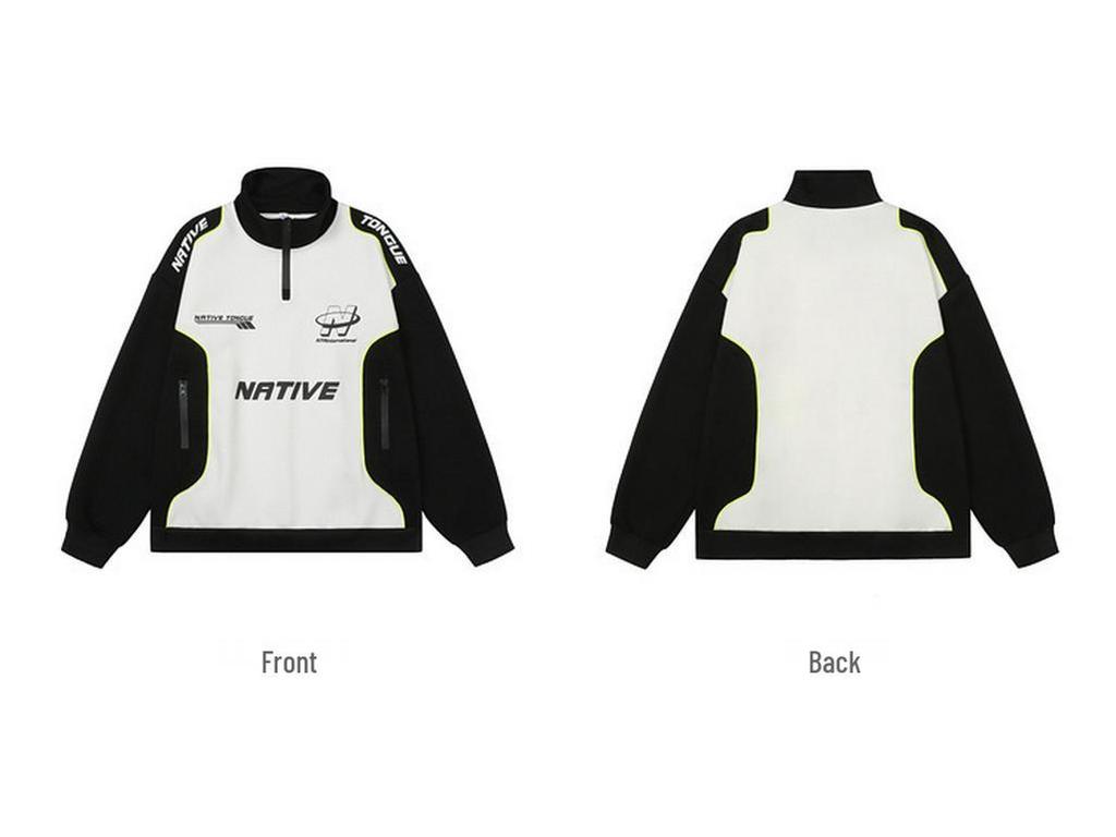 Unisex Retro Racing Half-Zip Sweatshirt - Spring/Autumn Fashion Motorcycle Jacket