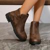 European andAmerican Foreign Trade Low-heeled Round-head Short Martin Boots Women's Autumn New Large-size British-style Thin Side Zipper Leather Boots