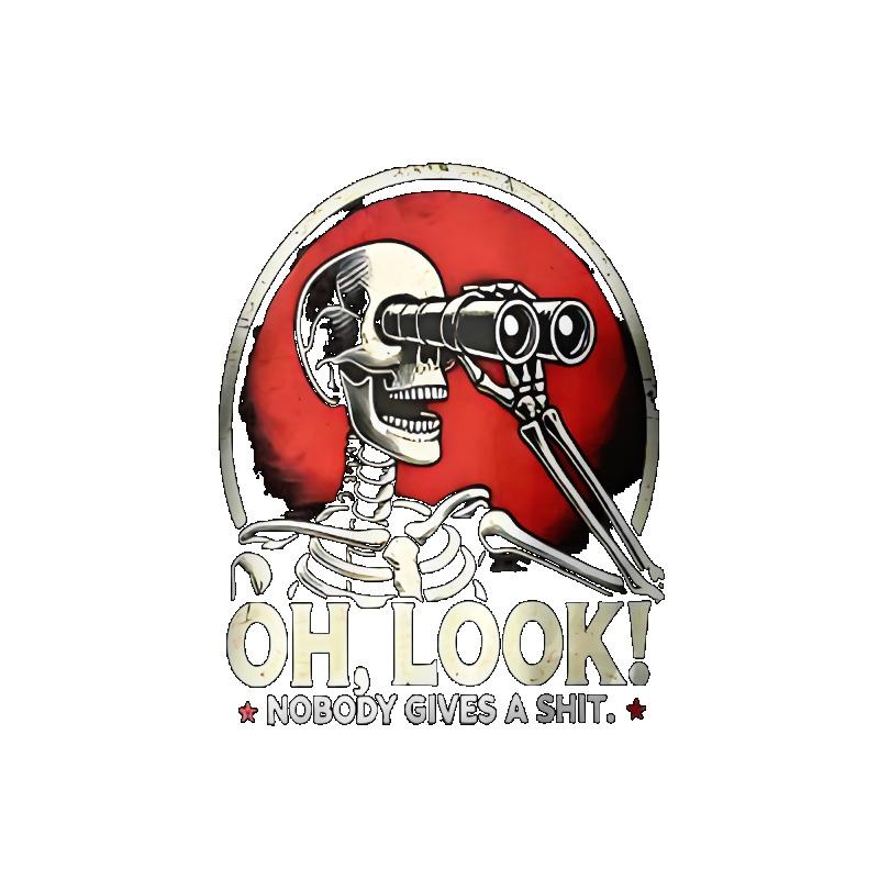 Black T-Shirt with Skeleton Binoculars Oh Look Nobody Gives A Shit Graphic Design for Casual Wear