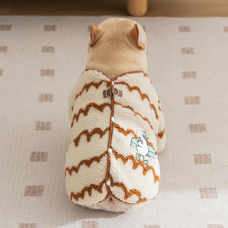 Autumn and Winter Magic Fight Warm Wave Striped Fat Dog Fleece Coat Medium and Small Dog Bulldog Dog Two Feet Pet Clothes