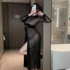 Sexy Queen See-through Mesh Leather Lingerie Long Skirt - Plus Size Temptation Robe