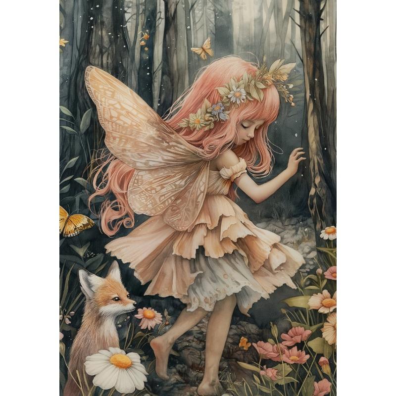Girls and Bunny Deer Fairycore Wonderland Forest Animals Poster Canvas Painting Wall Art Pictures Girl Room Home Decor