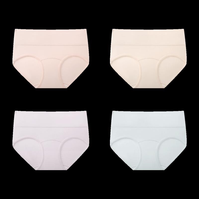 Runwei 4-Pack 10A Antibacterial 100% Cotton Mid-Waist Women's Briefs