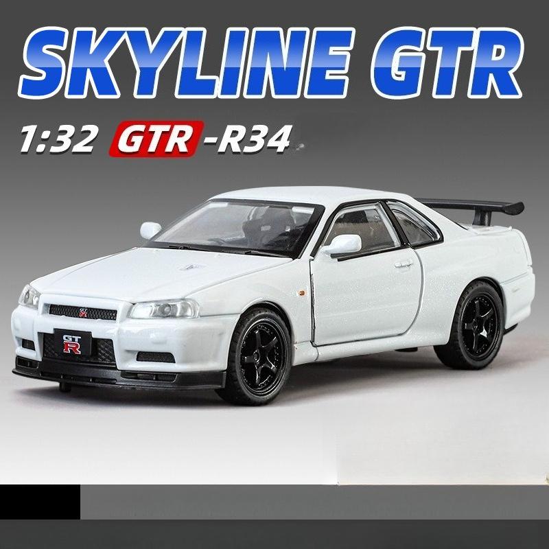 1:32 Nissan GTR R34 Skyline Supercar Alliage Métal Moulé Sous Pression Modèle de Voiture Collection Bureau Intérieur Hobby Ornement Tendance Cadeau d'Anniversaire