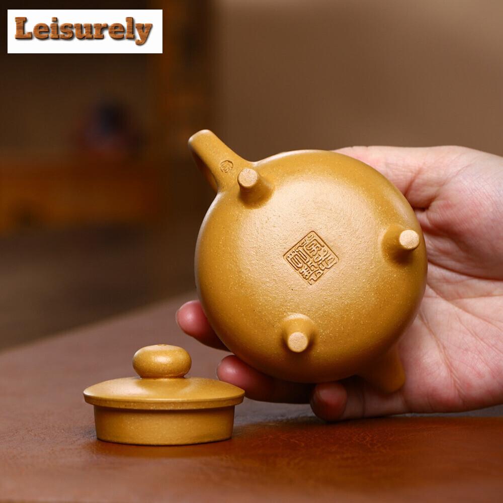 Chinese Yixing Authentic Tea Pot Handmade Purple Clay Tripods Teapot Raw Ore Section Mud Kettle Tea Ceremony Customized 171ml