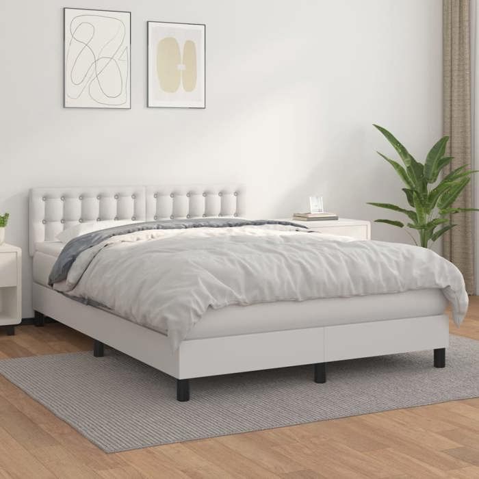 Maison Exclusive - Sommier à lattes de lit avec matelas Blanc 140x200cm Similicuir