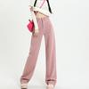 Women's Summer Dirty Pink High Waisted Wide Leg Jeans Straight Leg Loose Fit Versatile Slimming Long Pants