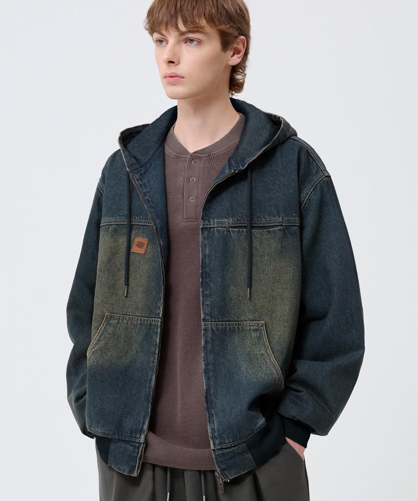 Trillion Vintage Washed Denim Work Hoodie Zip-Up_Vintage Blue