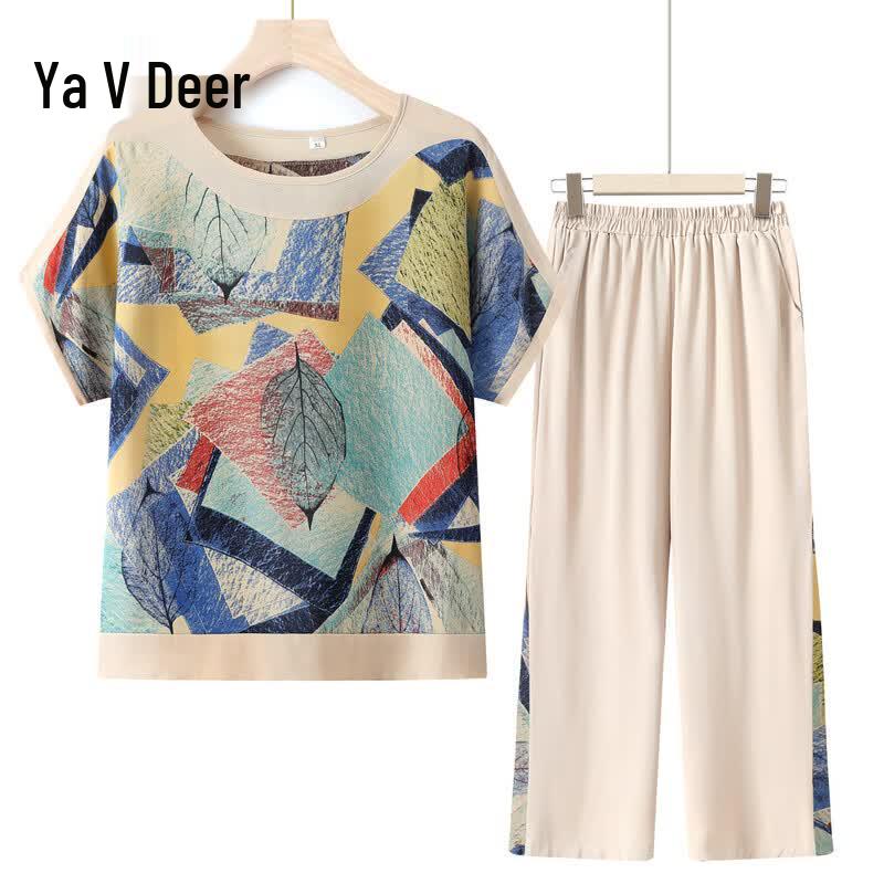 

Yalu Women s Loose Fit Summer T-Shirt Two-Piece Set 2XL