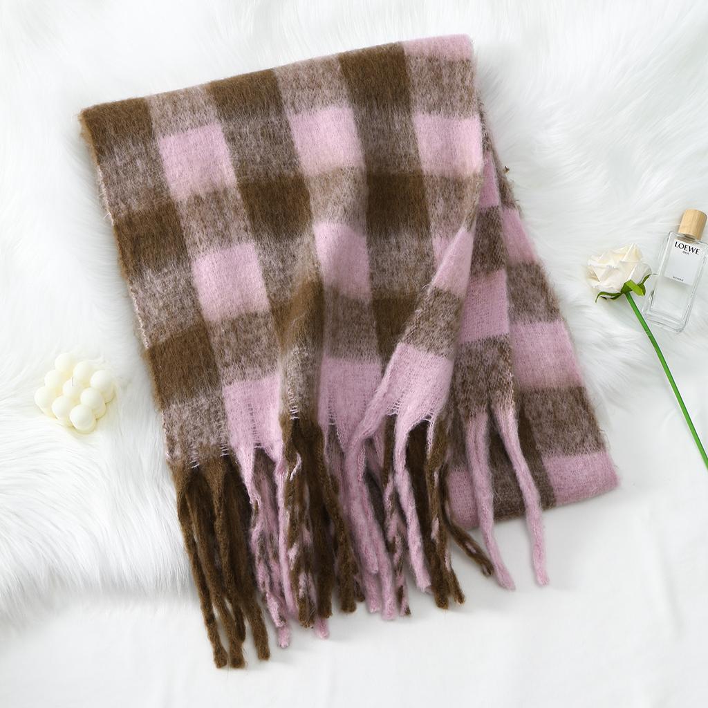 Winter Warm Women Cashmere Scarf Plaid Striped Print Neckerchief Pashmina Thicken Lady Casual Tassel Shawls And Wraps 200*40Cm