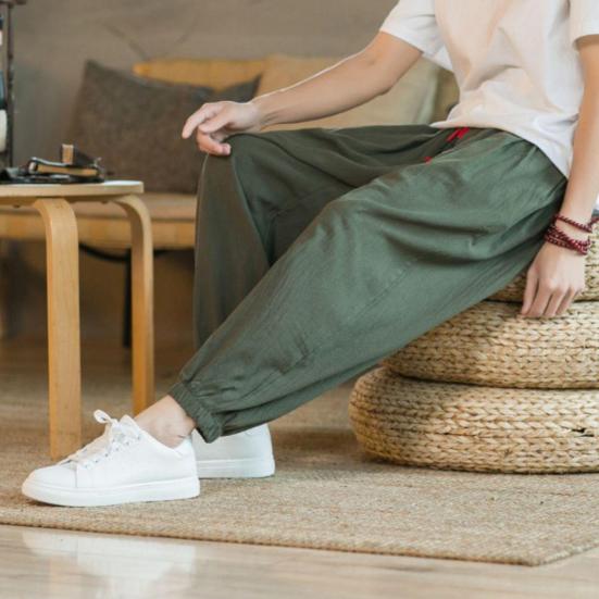 Men Summer Pants Chic Pockets Pleated Men Summer Pants Pure Color Men Harem Pants Men Summer Pants Male Clothes