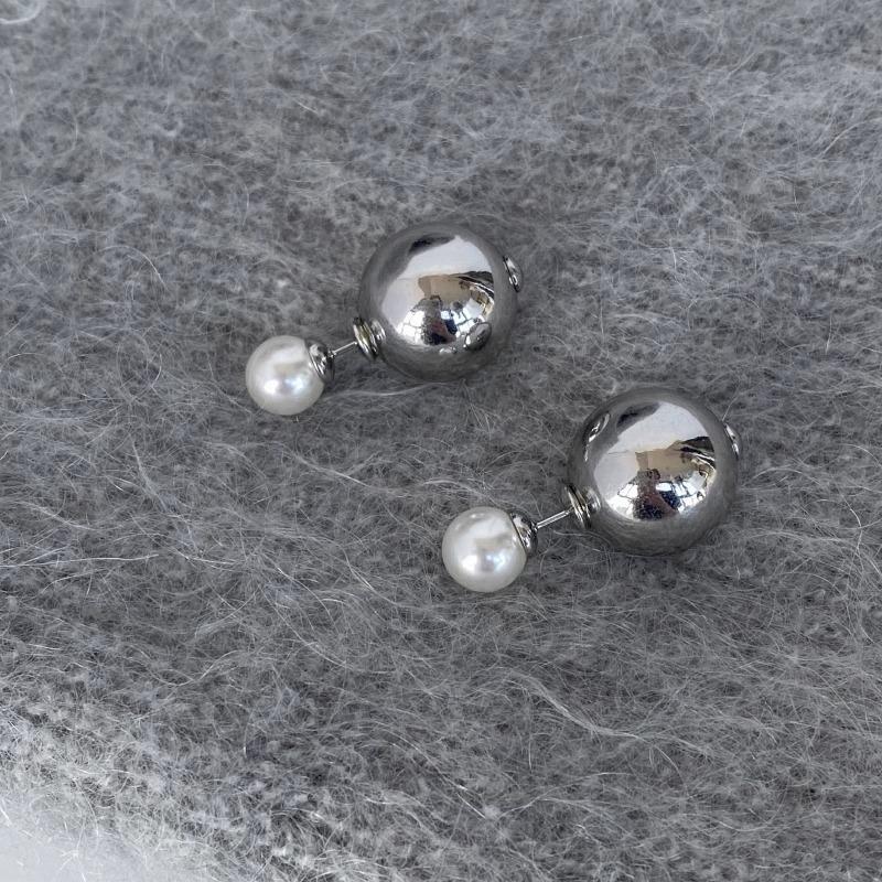 Silver Needle Geometric Ball Pearl Front and Rear Two Wearing Metal Ball Earrings Simple Personalized Stud Earrings