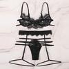 New Women Sexy Lace Bra Bandage Thong Garter Sleepwear Black Lingerie Set S-XL