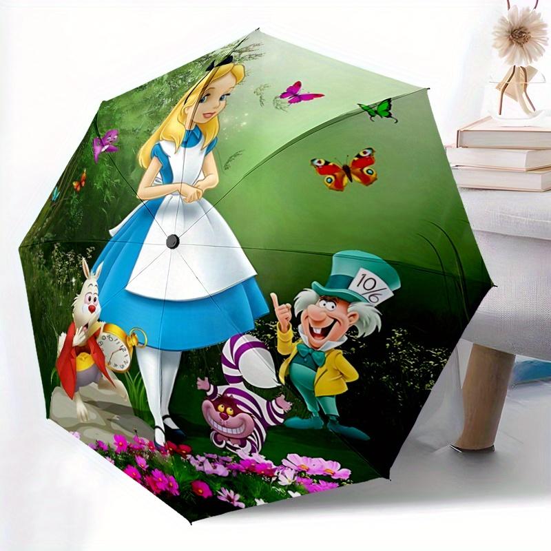 1pc Alice in Wonderland Pattern Umbrella, Fashionable, Personalized, High-Value Folding Umbrella, a Must-Have for Summer, 8-Rib Durable Iron