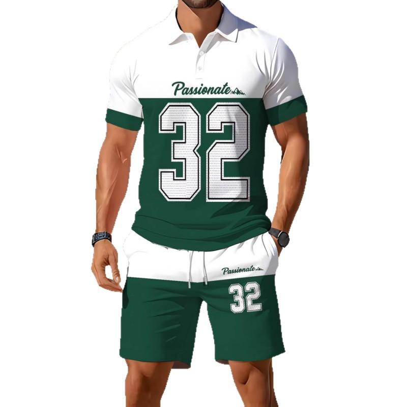 Mens Casual Loose Fit Polo Shirt With 3D Digital Print Short Sleeve Asymmetrical Design Wear