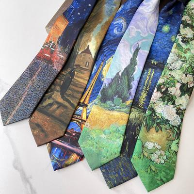 Cravate ciel étoilé, peinture à l'huile, 8 cm, originale, pour hommes et femmes, imprimé rétro