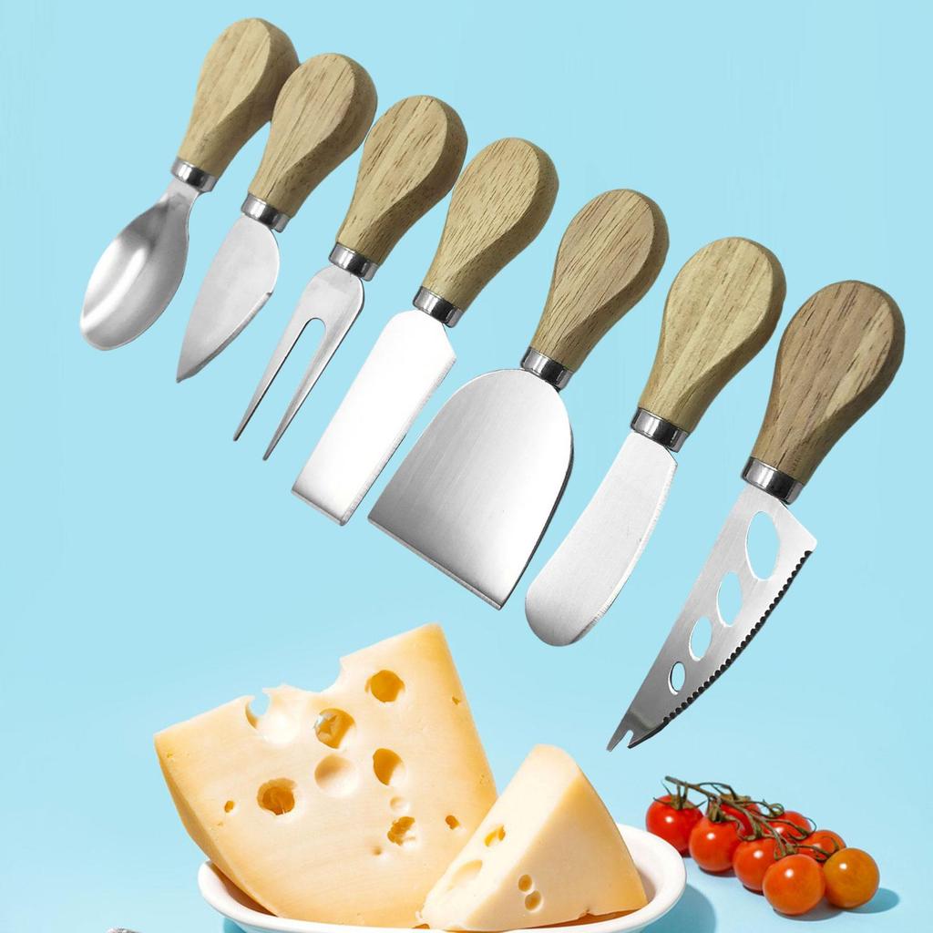 7 Pieces Cheese Knife Set with Wood Handle for Kitchen Wedding Lovers