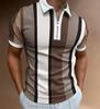 Men's short-sleeved polo shirt Casual business shirt with striped zipper Fashion 2025 summer new zipper polo shirt