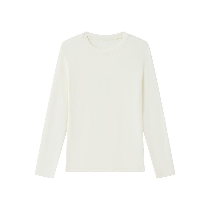 Tencel Woll-Unterhemd Damen Herbst und Winter neu Rundhals-Oberteil schlicht einfarbig warm lange Ärmel