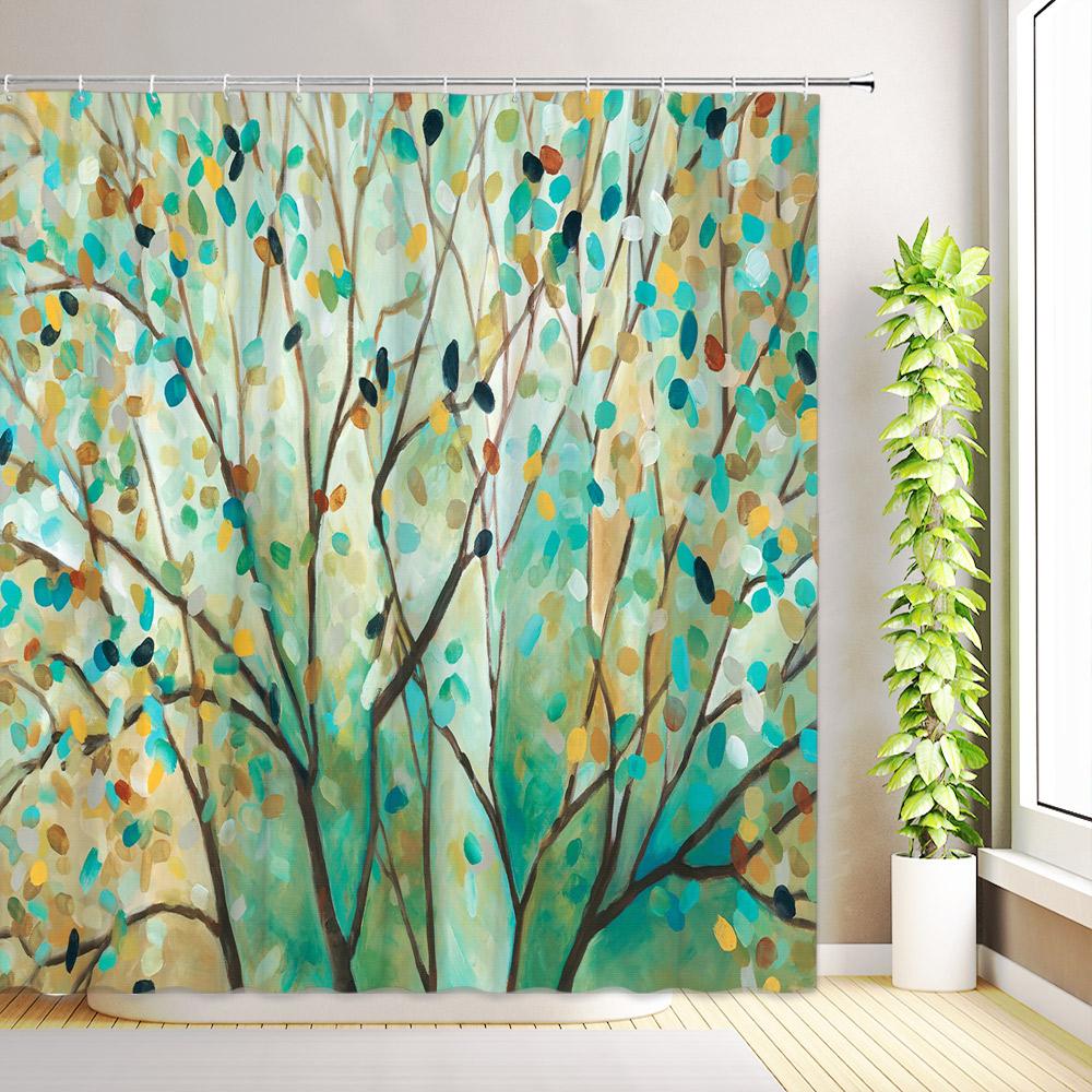 Tropical Palm Leaves Shower Curtain Boho Aesthetic Minimalist Modern Art Butterfly Flower Plant Bathroom Decor with Hooks