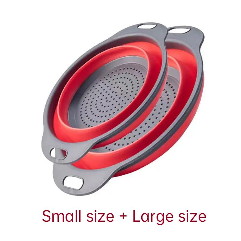 2pcs Folding Silicone Drain Basket Fruit Vegetable Washing Basket Strainer Colander Collapsible Drainer Kitchen Storage Tool